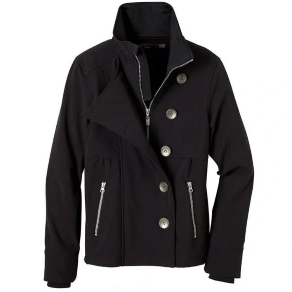 PrAna Water-resistant Soft Shell Jacket Black Womens Size XS Full Zip Button Up